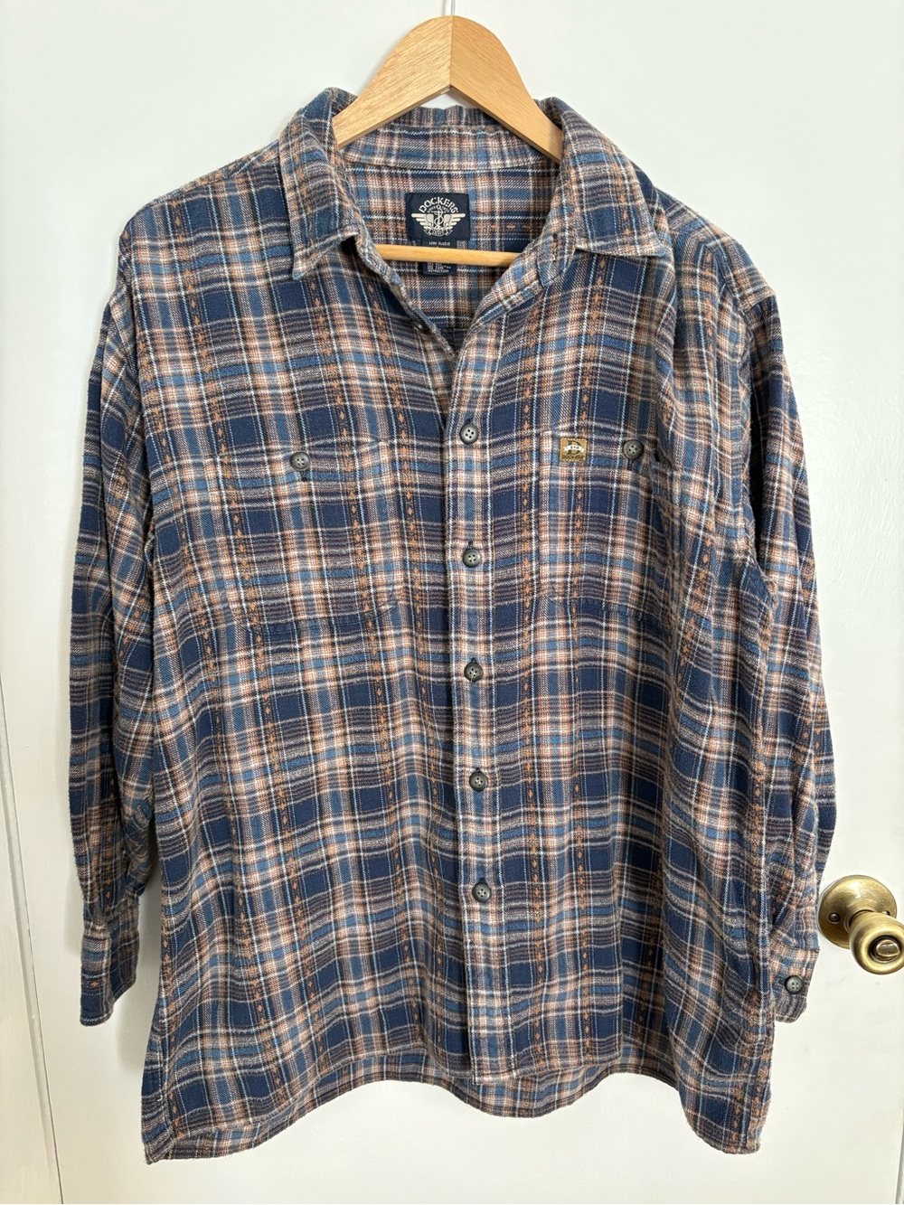Dockers Blue and Tan Plaid Long-Sleeve Button-Down Shirt